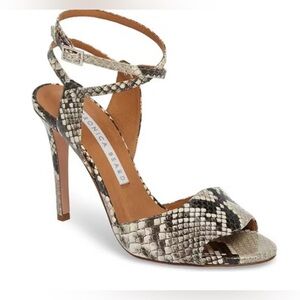 Veronica Beard Suma Black and Cream Snakeskin Heels - Size 39.5, 9